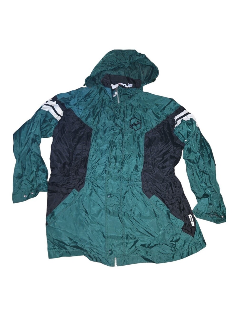 Vintage Green and Black Hooded Fila Windbreaker Jacket Size XL